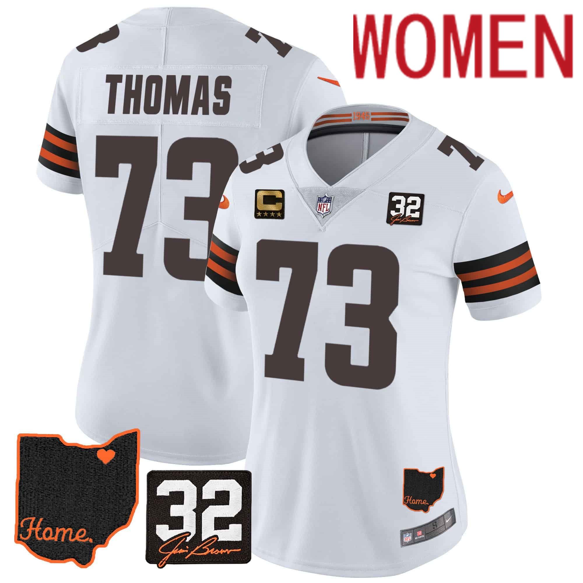 Women Cleveland Browns #73 Thomas White Memorial Home Patch 2024 Nike NFL Jersey